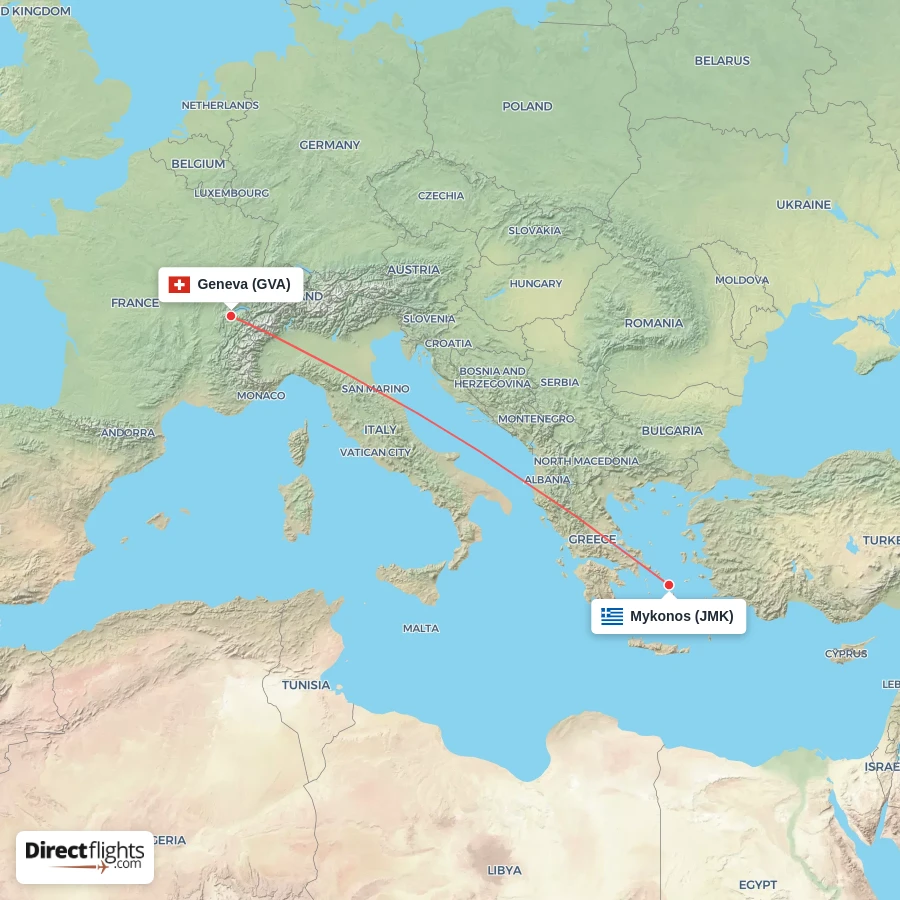 GVA - JMK route map