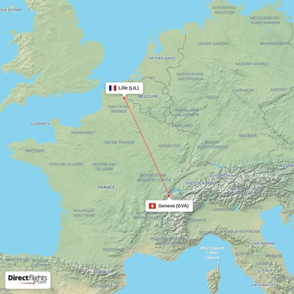 Geneva - Lille direct flight map