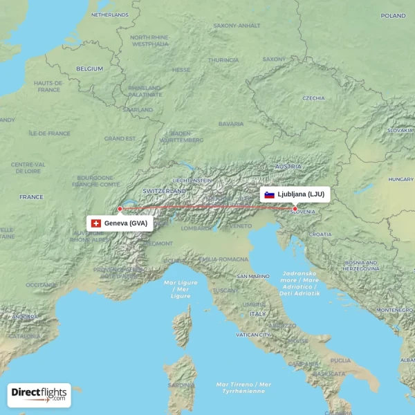 Geneva - Ljubljana direct flight map