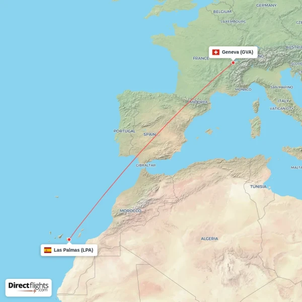 Geneva - Las Palmas direct flight map