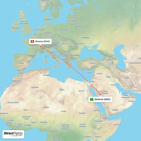 Geneva - Madinah direct flight map