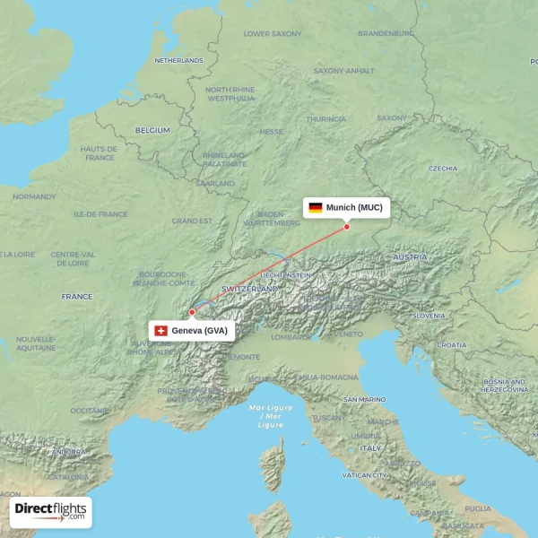 Geneva - Munich direct flight map
