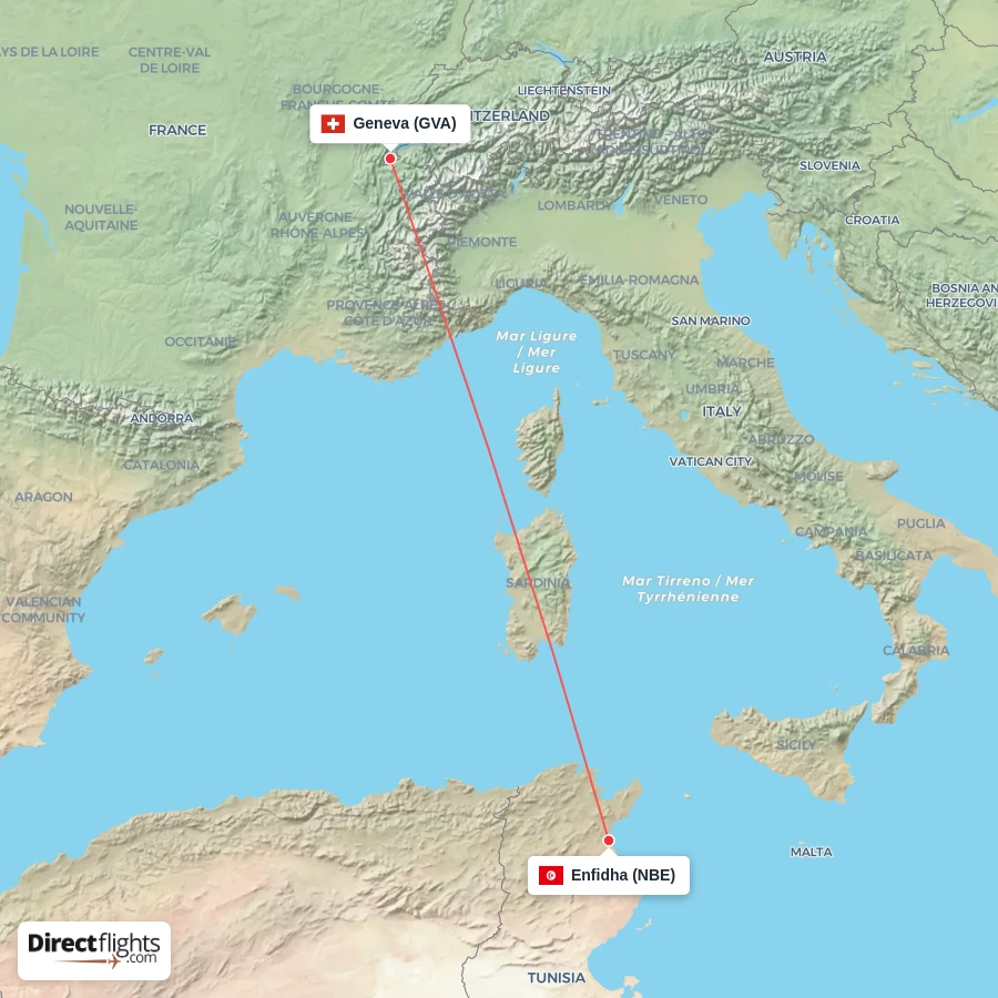 GVA - NBE route map