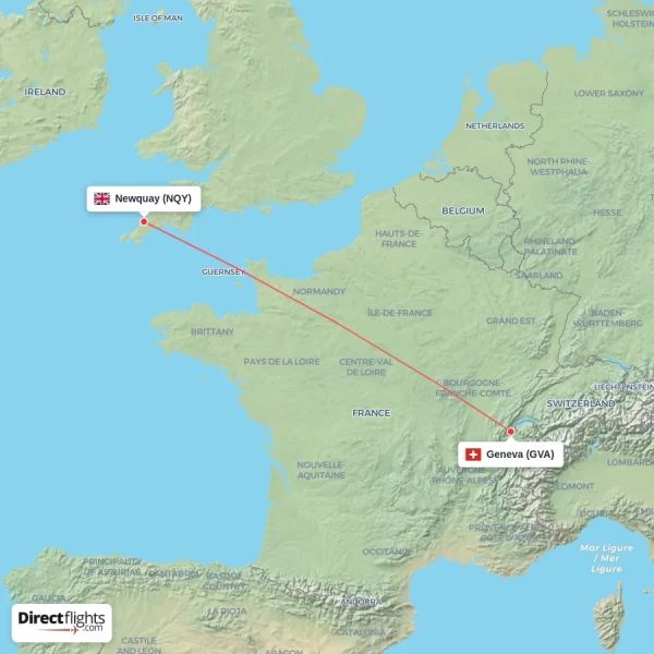 Geneva - Newquay direct flight map