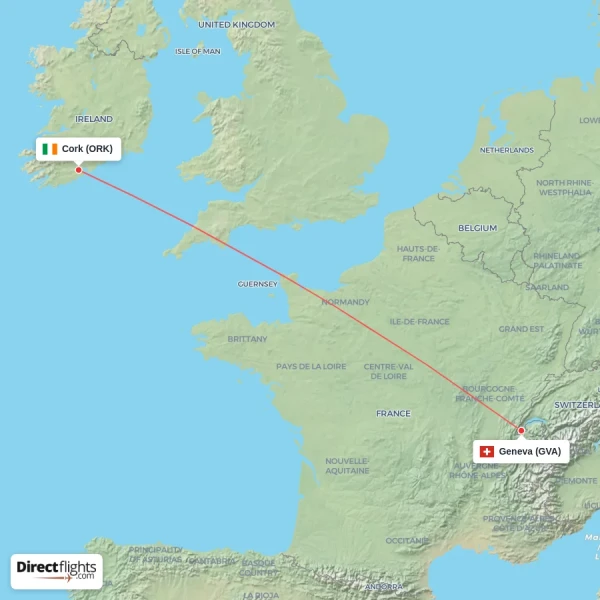 Geneva - Cork direct flight map