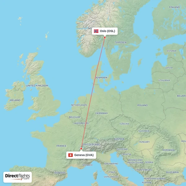 Geneva - Oslo direct flight map