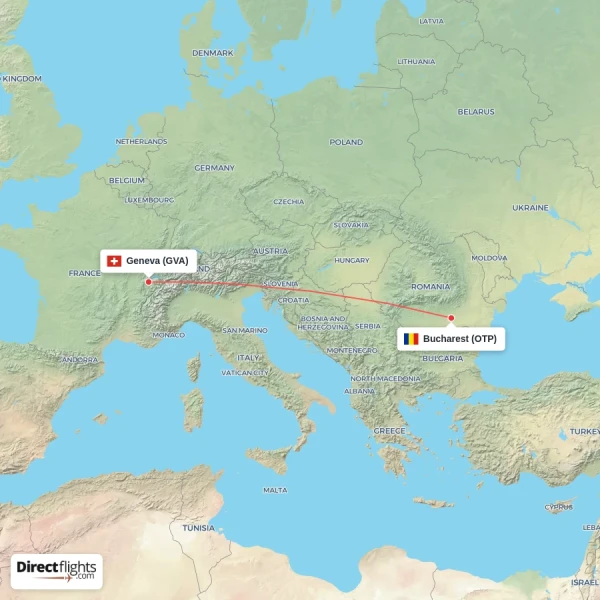 Geneva - Bucharest direct flight map