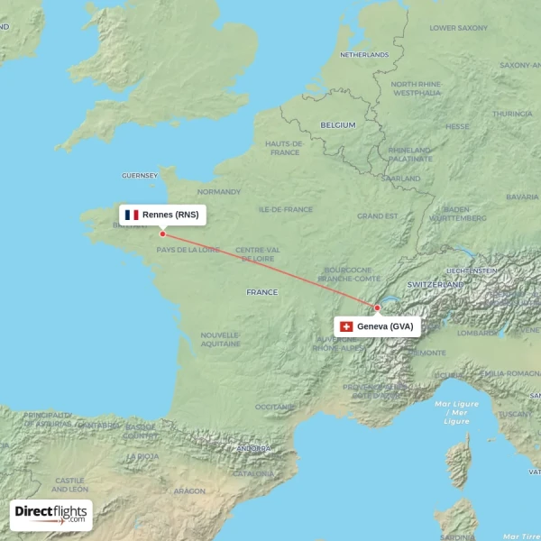Geneva - Rennes direct flight map