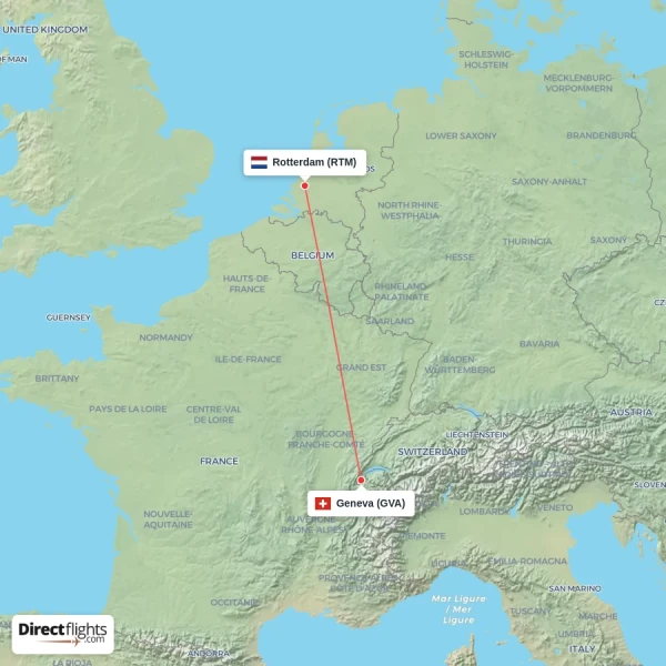 Geneva - Rotterdam direct flight map