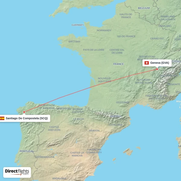 Geneva - Santiago De Compostela direct flight map
