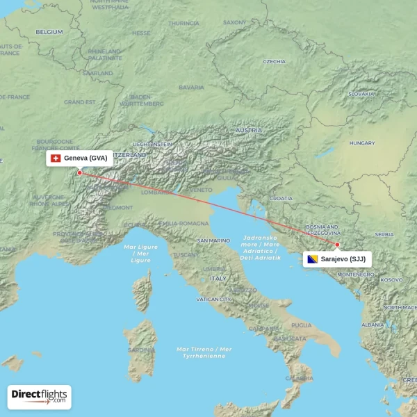 Geneva - Sarajevo direct flight map