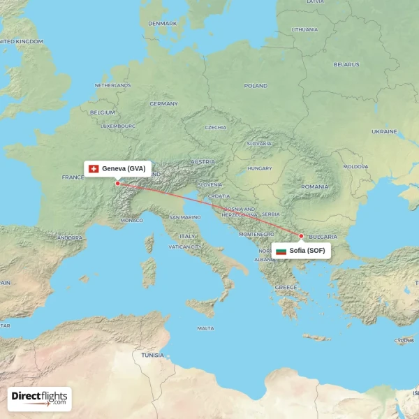 Geneva - Sofia direct flight map
