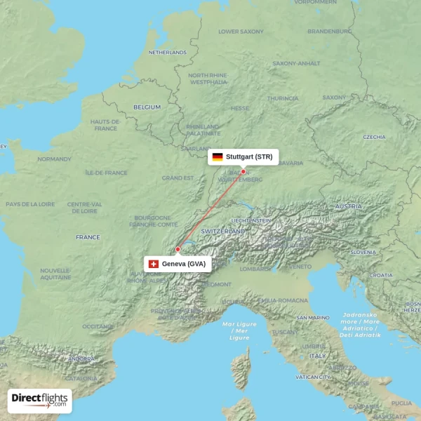 Geneva - Stuttgart direct flight map