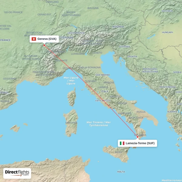 Geneva - Lamezia-Terme direct flight map