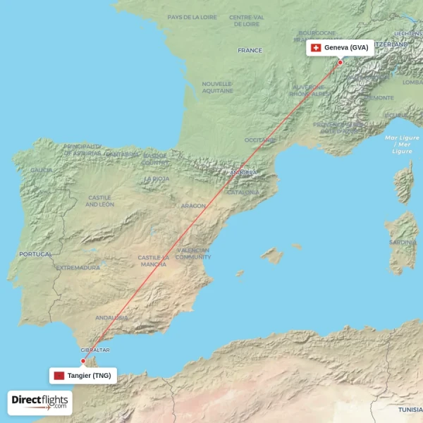 Geneva - Tangier direct flight map