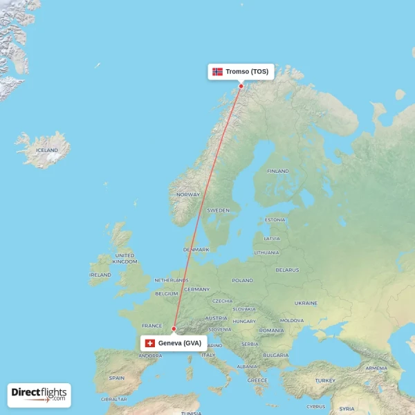 Geneva - Tromso direct flight map