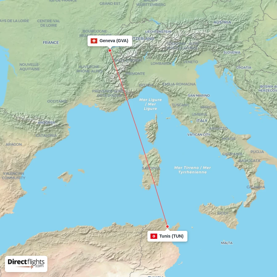 GVA - TUN route map