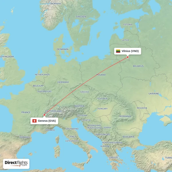 Geneva - Vilnius direct flight map