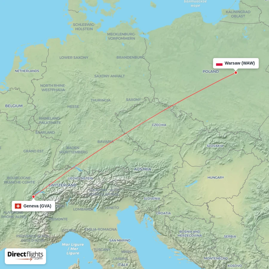 GVA - WAW route map