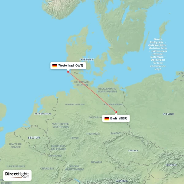 Westerland - Berlin direct flight map