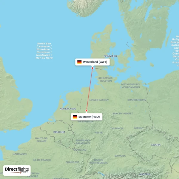 Westerland - Muenster direct flight map