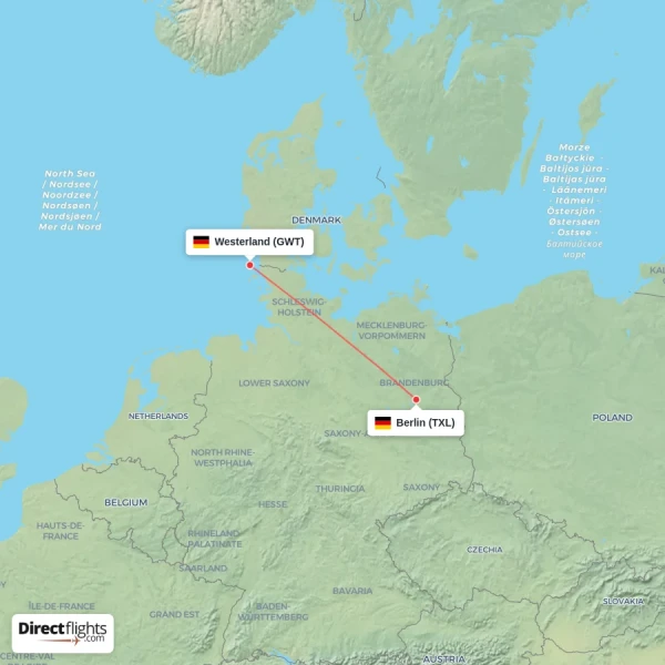 Westerland - Berlin direct flight map
