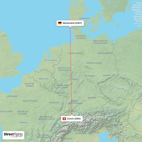 Westerland - Zurich direct flight map