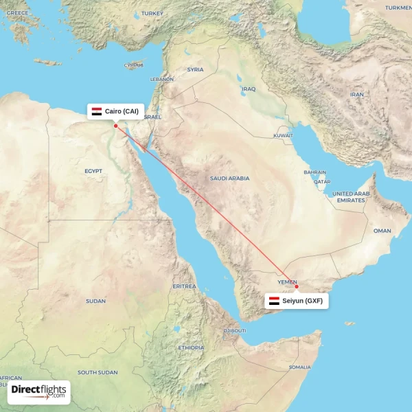 Seiyun - Cairo direct flight map