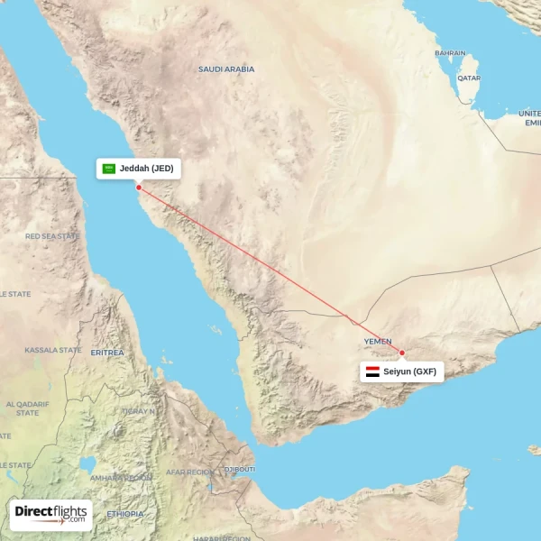 Seiyun - Jeddah direct flight map