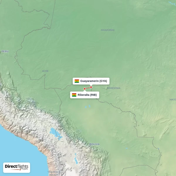 Guayaramerin - Riberalta direct flight map