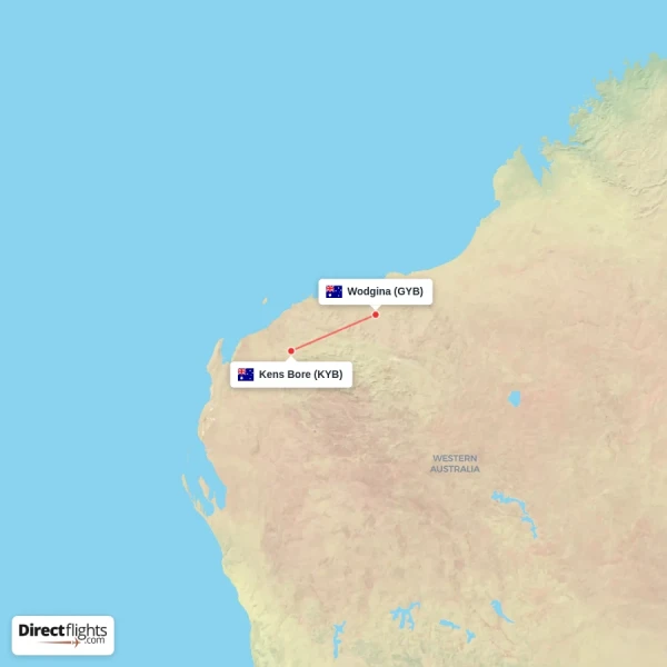 Wodgina - Kens Bore direct flight map