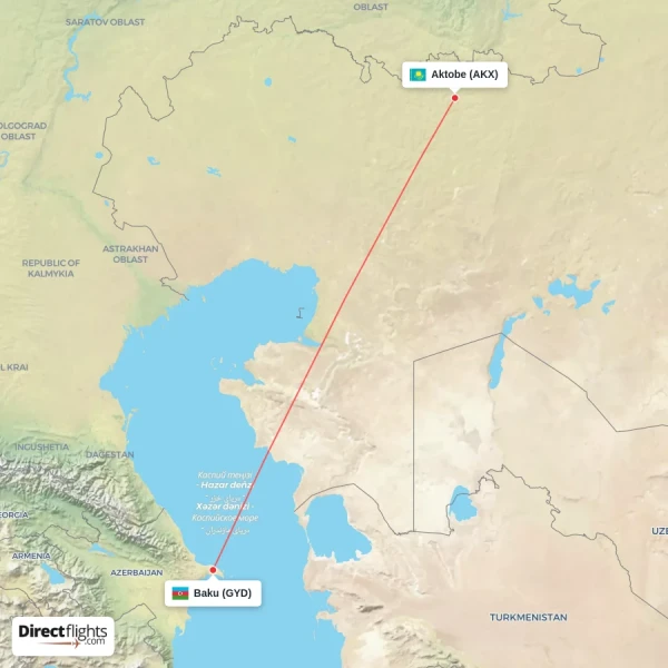 Baku - Aktobe direct flight map
