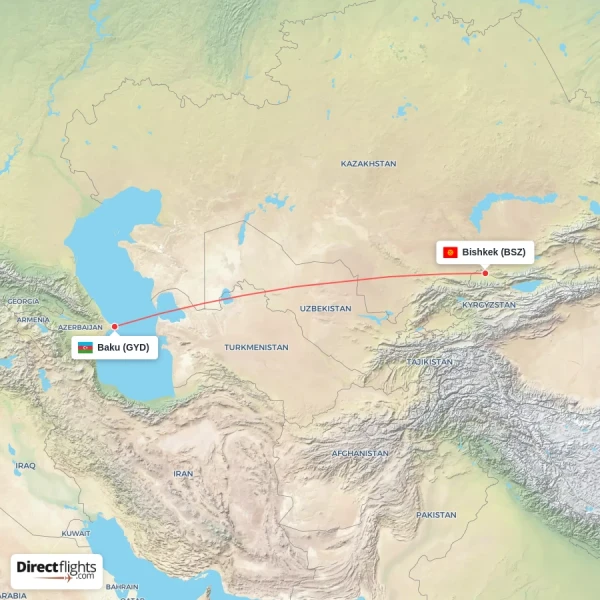 Baku - Bishkek direct flight map