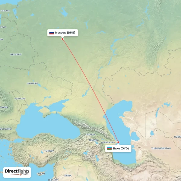 Baku - Moscow direct flight map
