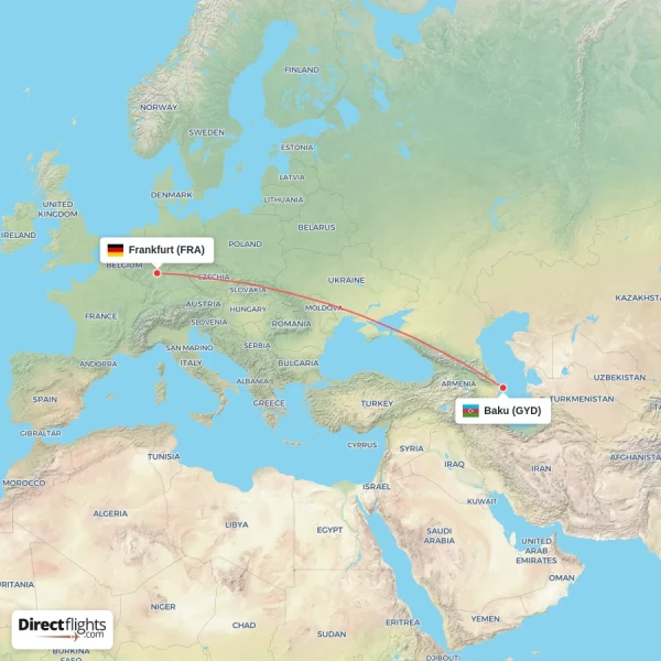 Baku - Frankfurt direct flight map