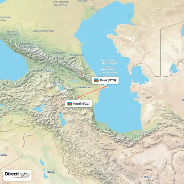Baku - Fuzuli direct flight map