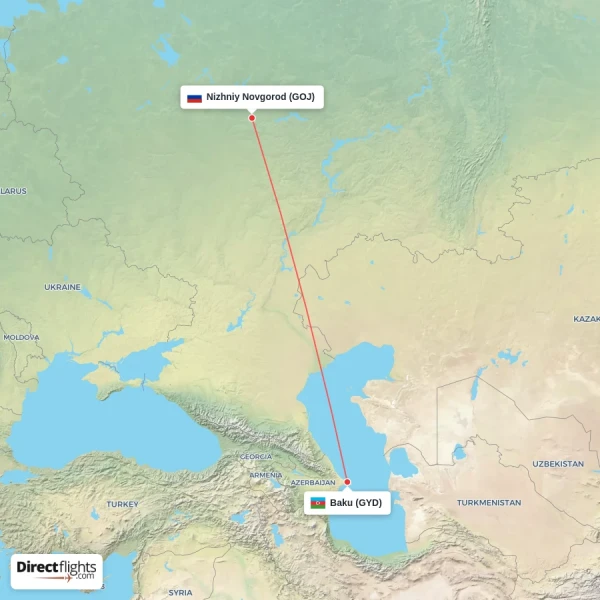 Baku - Nizhniy Novgorod direct flight map