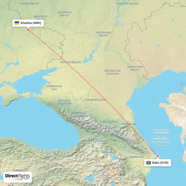 Baku - Kharkov direct flight map