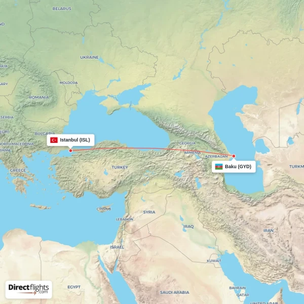 Baku - Istanbul direct flight map