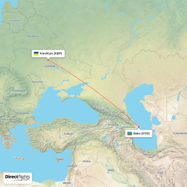 Baku - Kiev/Kyiv direct flight map
