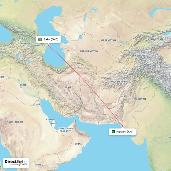 Baku - Karachi direct flight map