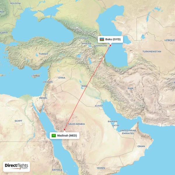 Baku - Madinah direct flight map