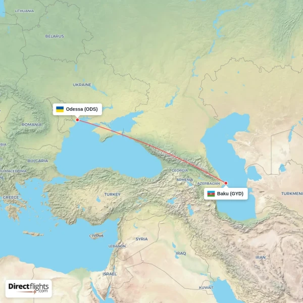 Baku - Odessa direct flight map