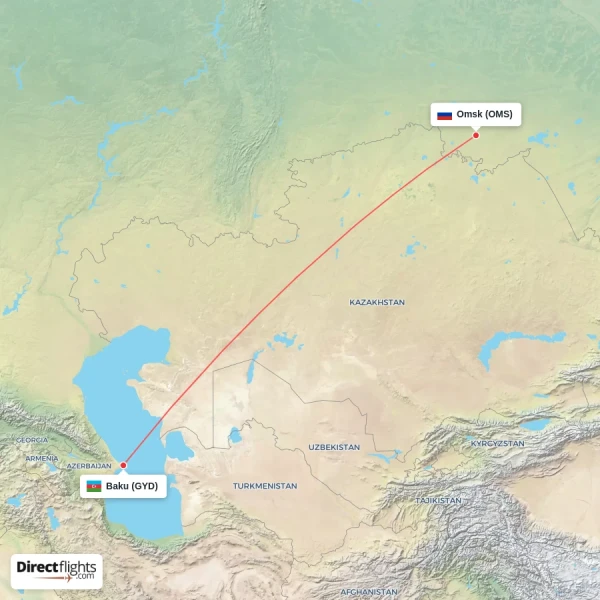 Baku - Omsk direct flight map