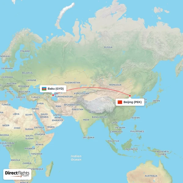 Baku - Beijing direct flight map