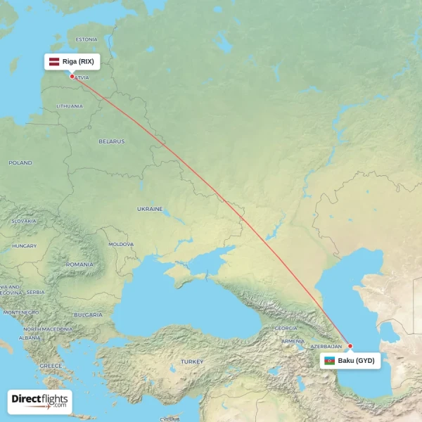 Baku - Riga direct flight map