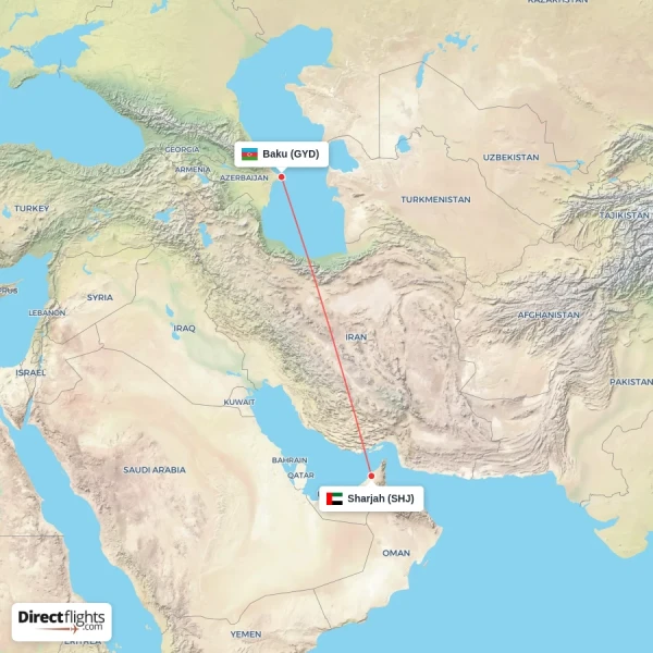 Baku - Sharjah direct flight map
