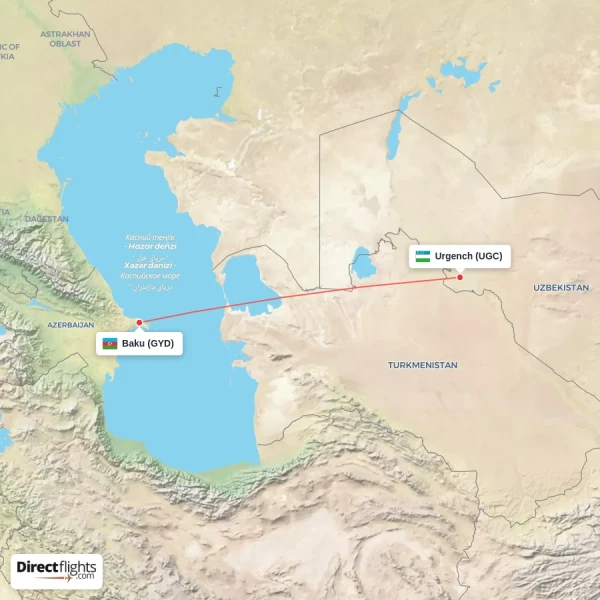 Baku - Urgench direct flight map