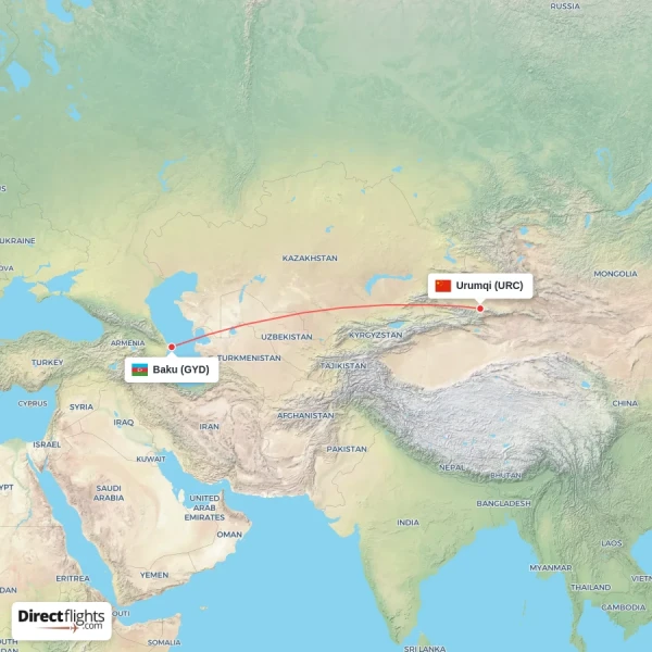 Baku - Urumqi direct flight map