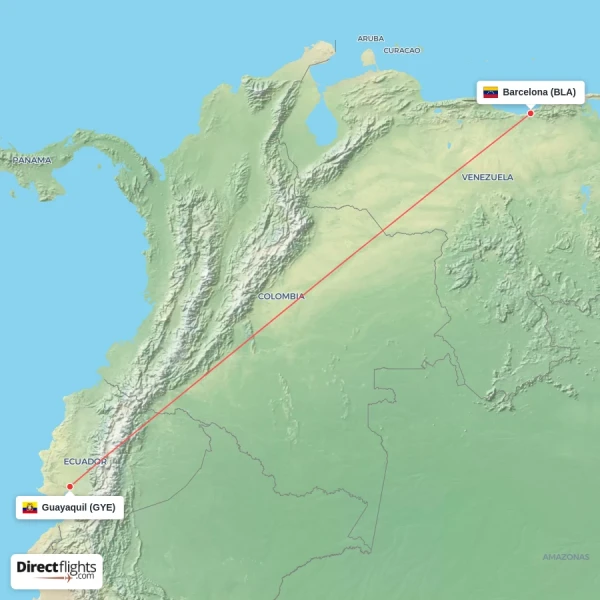 Guayaquil - Barcelona direct flight map